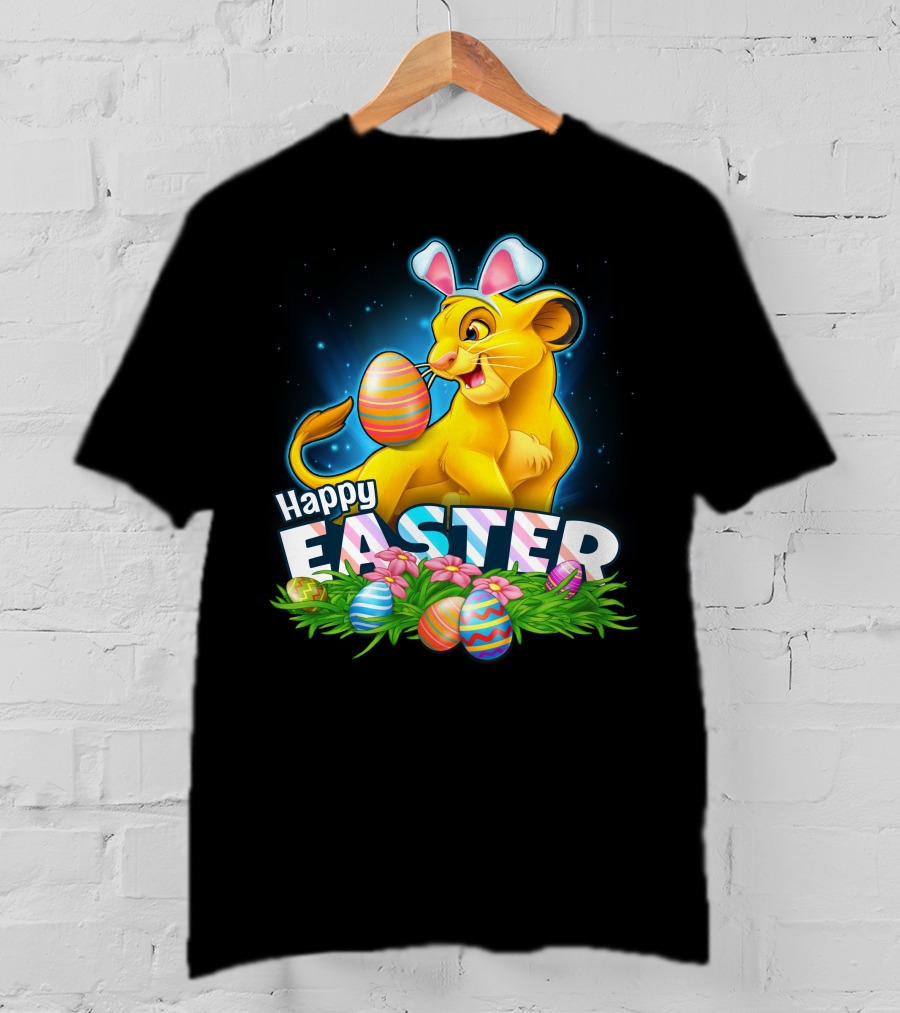 Simba Happy Easter With Colorful Eggs And Bunny Ears T-Shirt