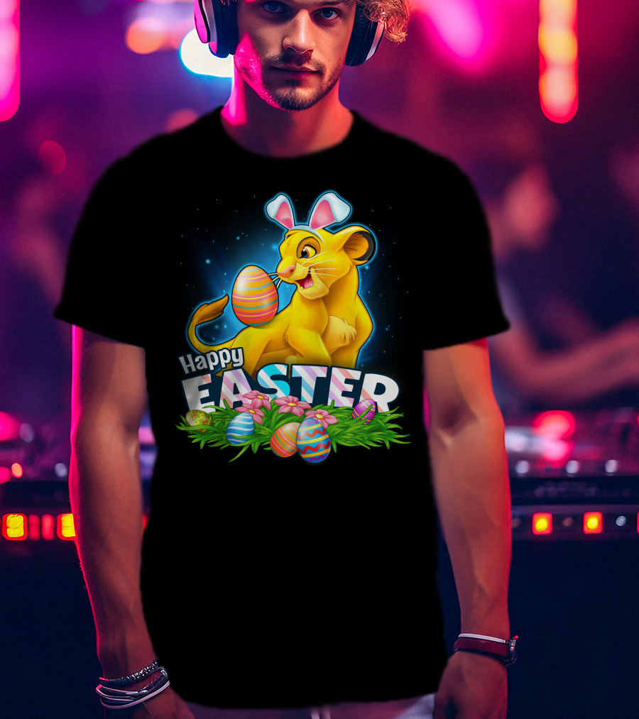 Simba Happy Easter With Colorful Eggs And Bunny Ears T-Shirt