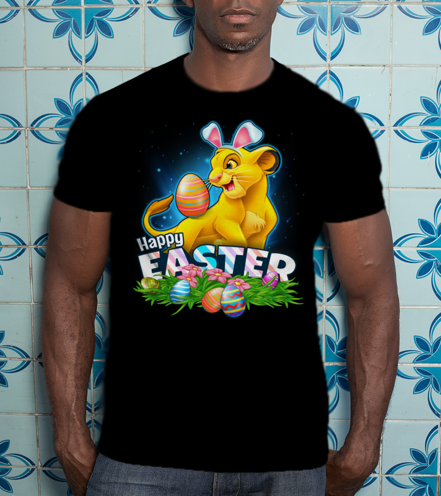 Simba Happy Easter With Colorful Eggs And Bunny Ears T-Shirt