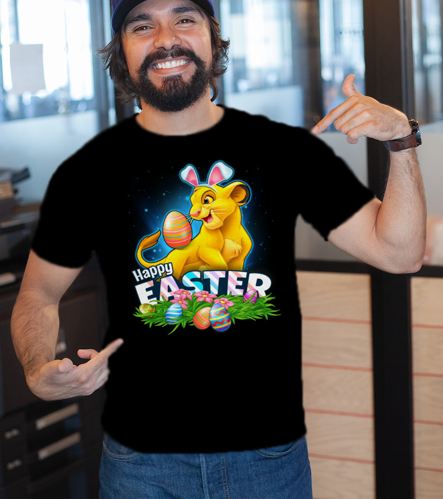 Simba Happy Easter With Colorful Eggs And Bunny Ears T-Shirt