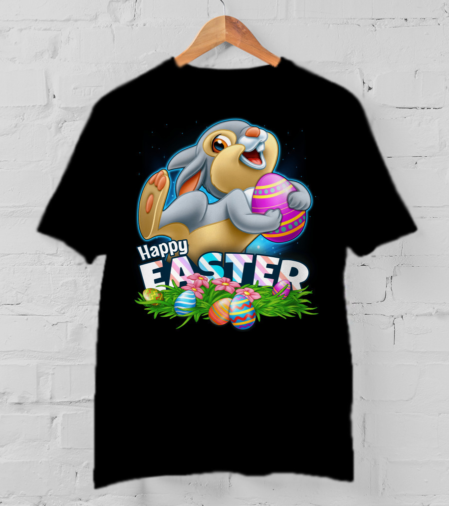 Thumper Happy Easter Colorful Eggs And Flowers T-Shirt