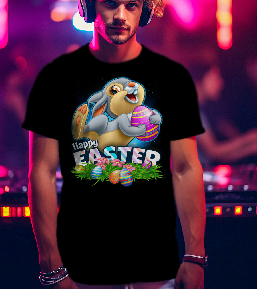 Thumper Happy Easter Colorful Eggs And Flowers T-Shirt