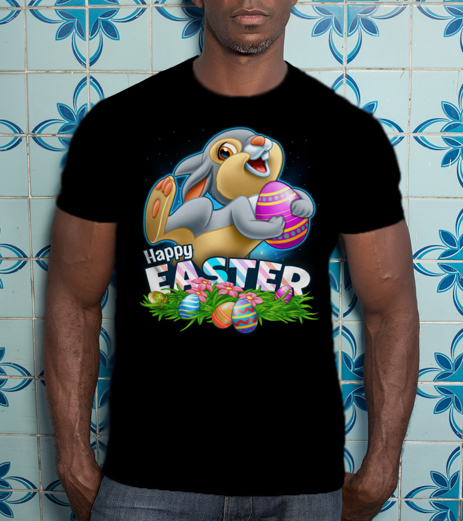 Thumper Happy Easter Colorful Eggs And Flowers T-Shirt