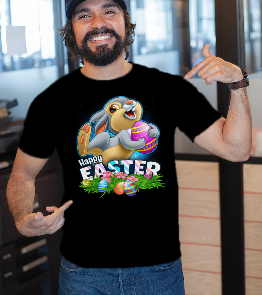 Thumper Happy Easter Colorful Eggs And Flowers T-Shirt