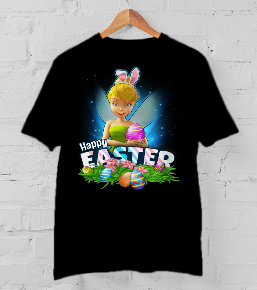 Tinker Bell Happy Easter With Colorful Eggs And Bunny Ears T-Shirt