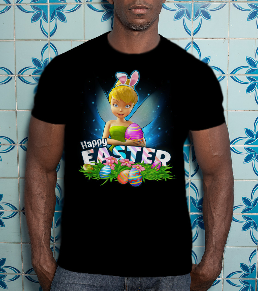 Tinker Bell Happy Easter With Colorful Eggs And Bunny Ears T-Shirt