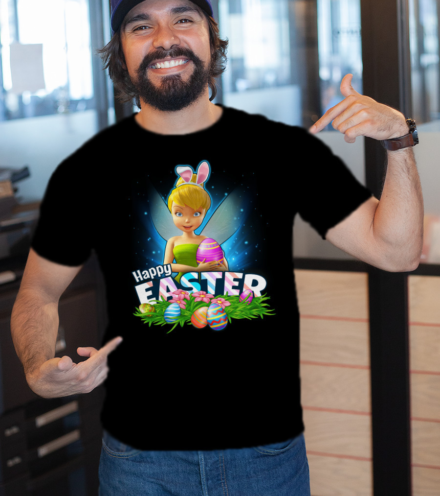Tinker Bell Happy Easter With Colorful Eggs And Bunny Ears T-Shirt