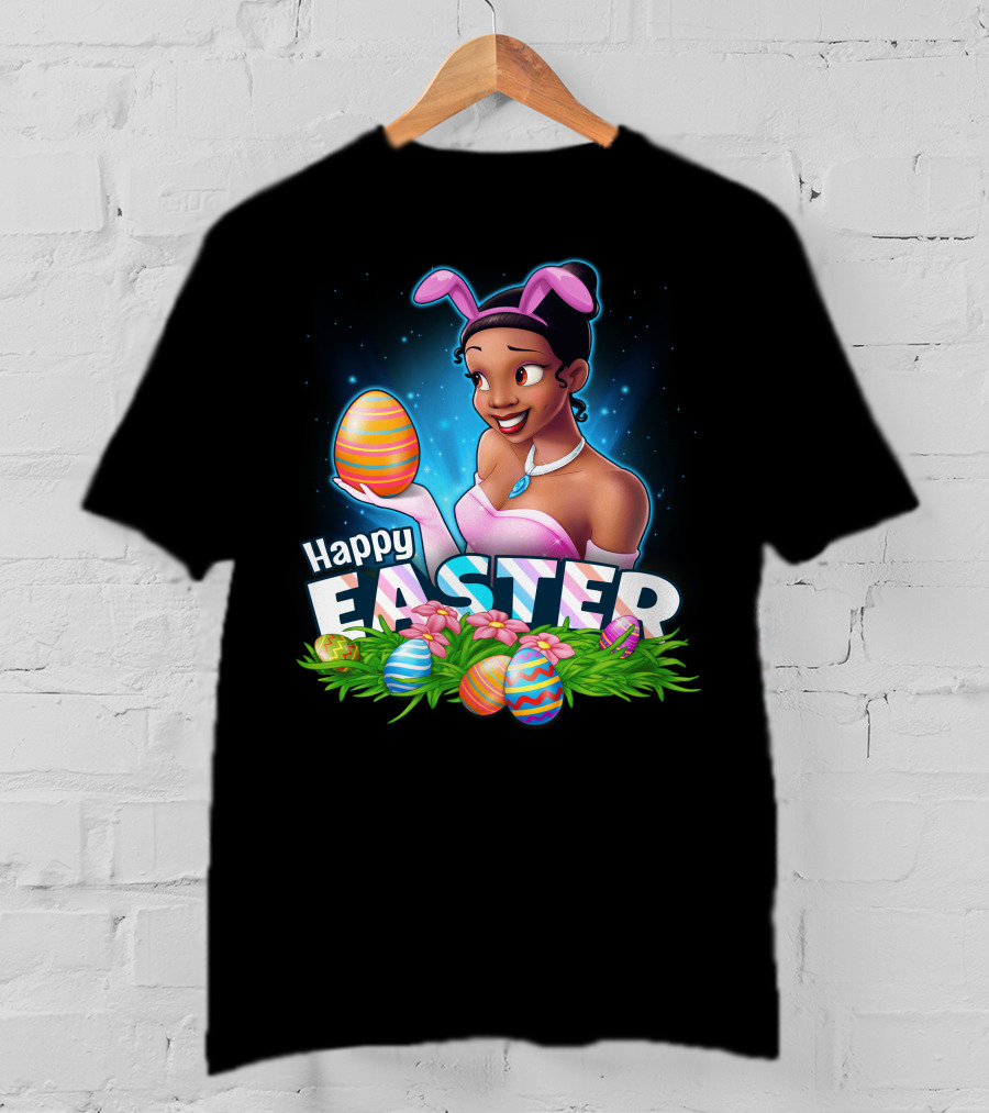 Tiana Happy Easter Bunny Ears Colorful Eggs Garden T-Shirt