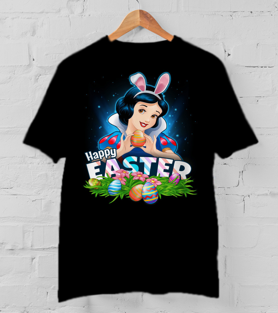 Snow White Happy Easter Bunny Ears Colorful Eggs Spring Celebration T-Shirt