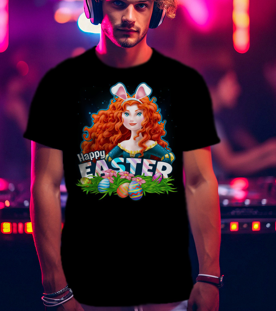 Merida Easter Celebration With Bunny Ears And Colorful Eggs T-Shirt