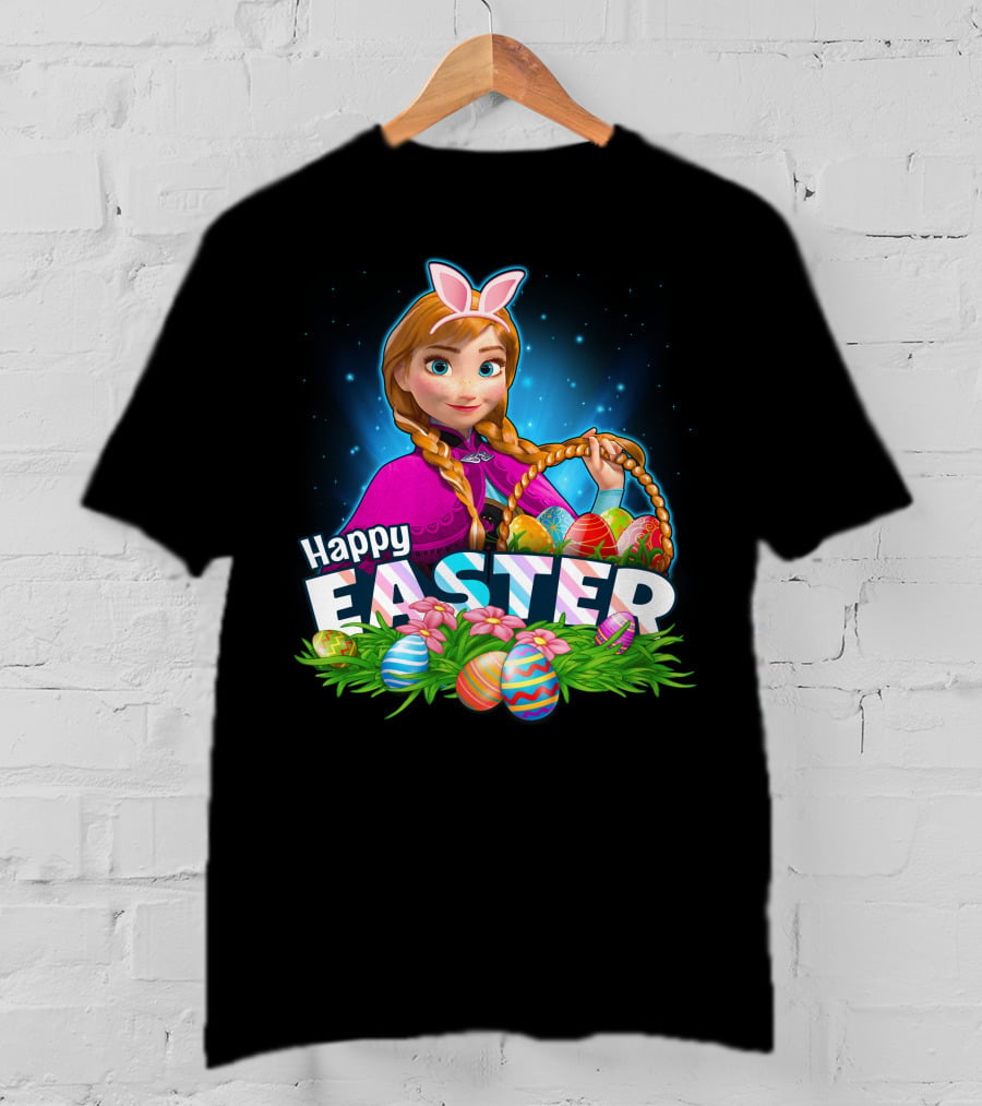 Anna Bunny Ears With Easter Eggs Basket Happy Easter T-Shirt