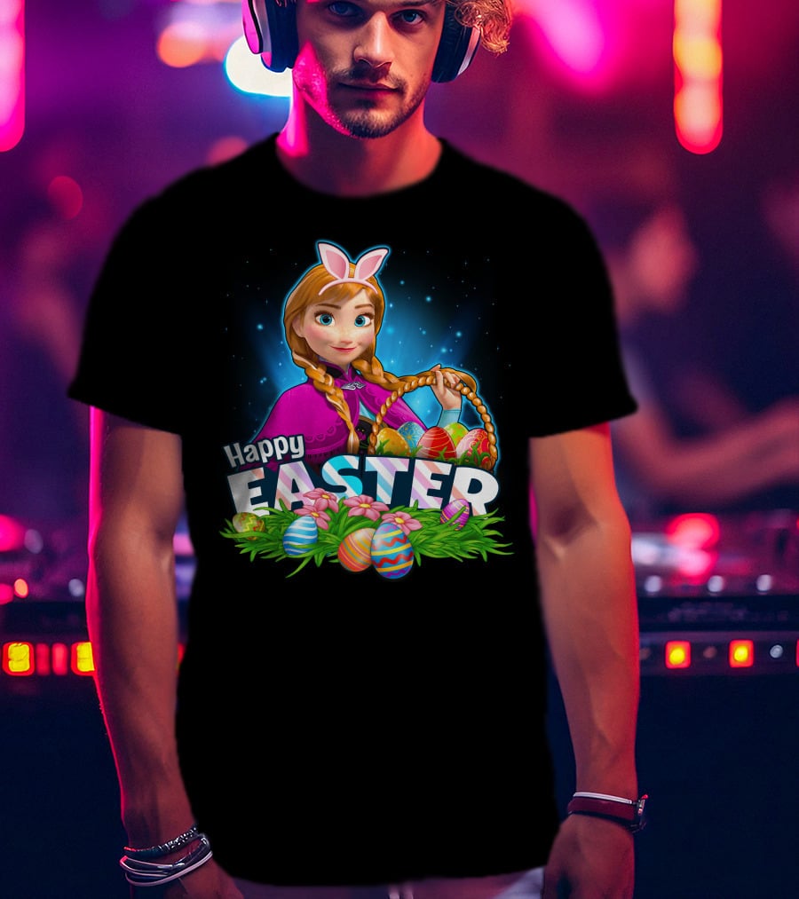 Anna Bunny Ears With Easter Eggs Basket Happy Easter T-Shirt