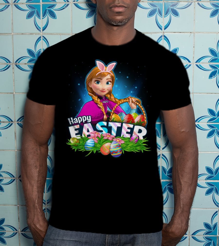 Anna Bunny Ears With Easter Eggs Basket Happy Easter T-Shirt