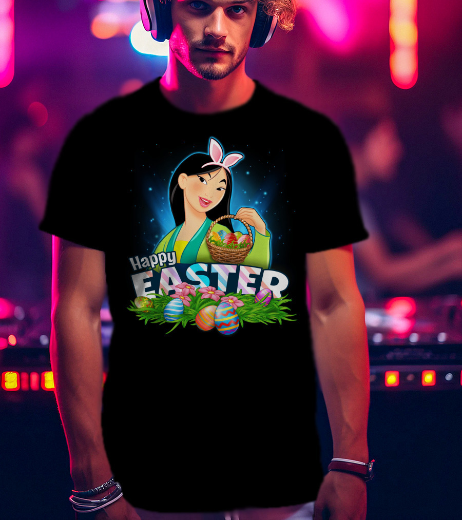 Happy Easter Mulan With Basket Of Colorful Eggs And Bunny Ears T-Shirt