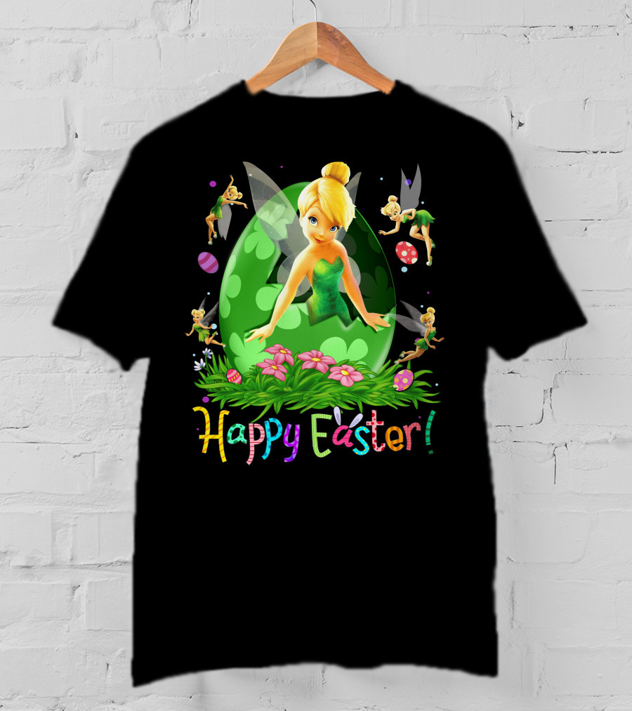 Tinker Bell Happy Easter Celebration With Green Egg And Flowers T-Shirt