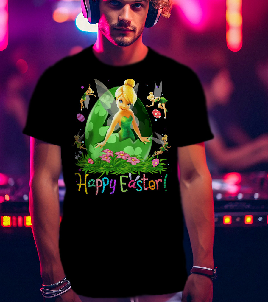 Tinker Bell Happy Easter Celebration With Green Egg And Flowers T-Shirt
