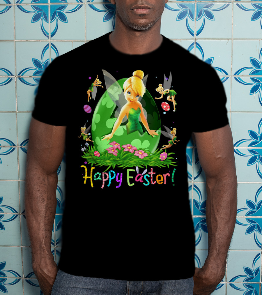 Tinker Bell Happy Easter Celebration With Green Egg And Flowers T-Shirt