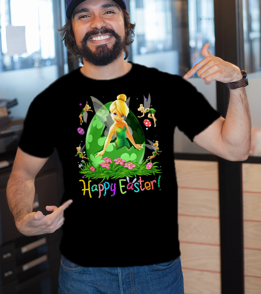 Tinker Bell Happy Easter Celebration With Green Egg And Flowers T-Shirt