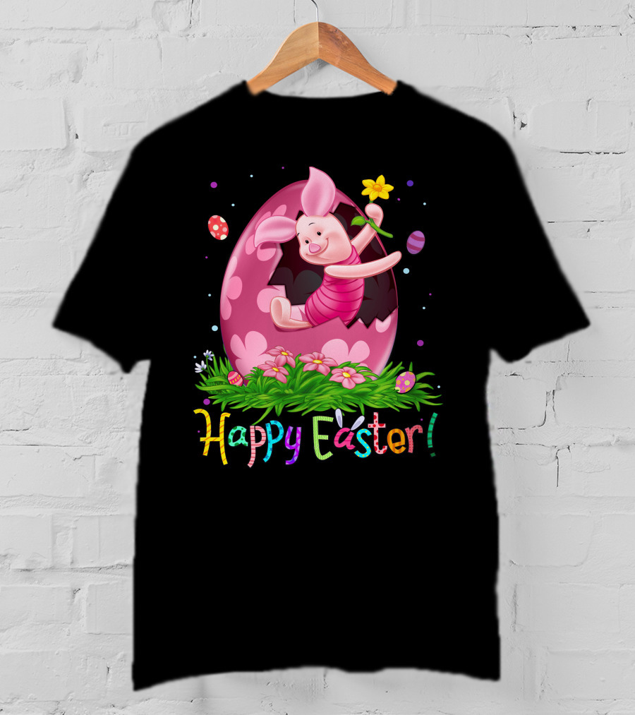 Happy Easter Piglet With Flower And Easter Egg T-Shirt