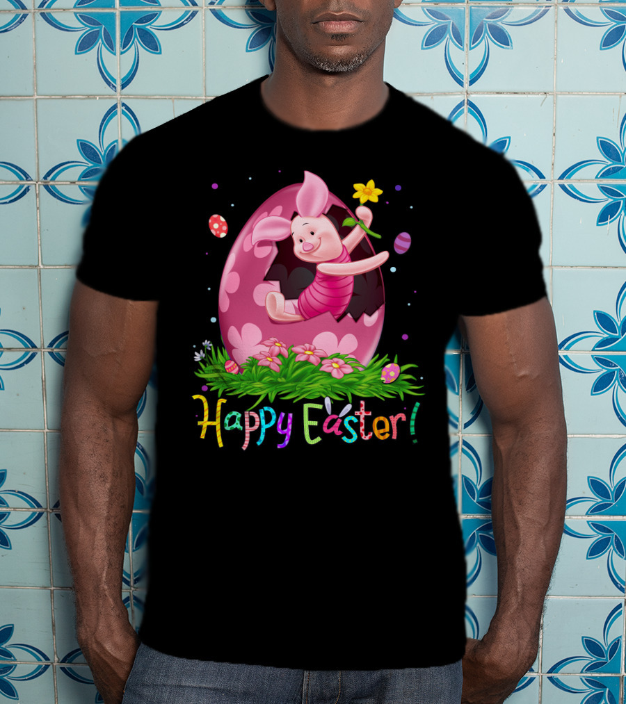 Happy Easter Piglet With Flower And Easter Egg T-Shirt