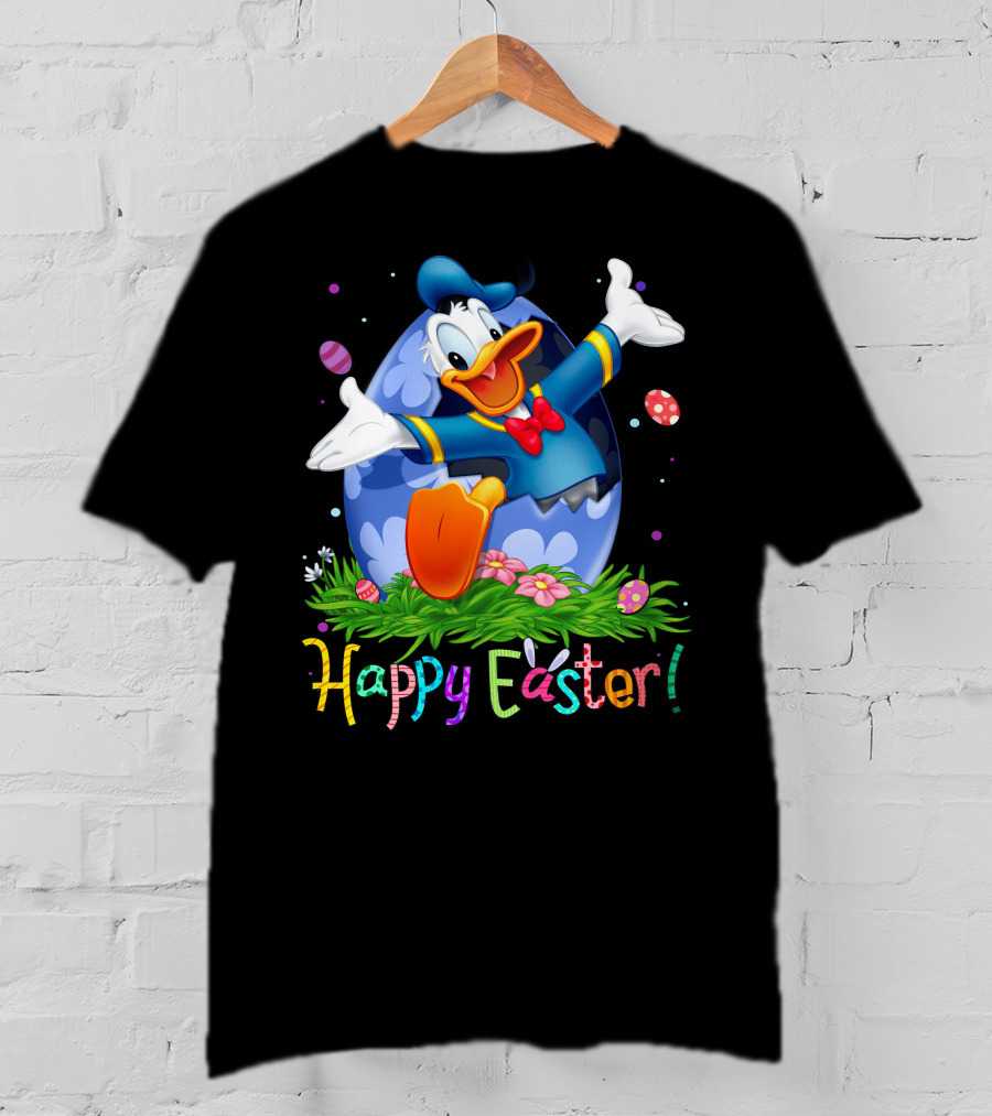Happy Easter Donald Duck Celebration Egg And Flowers T-Shirt