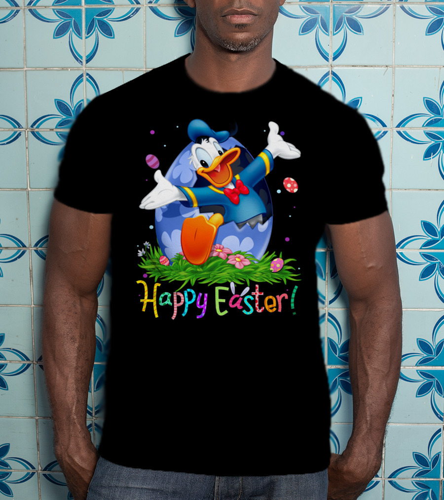 Happy Easter Donald Duck Celebration Egg And Flowers T-Shirt