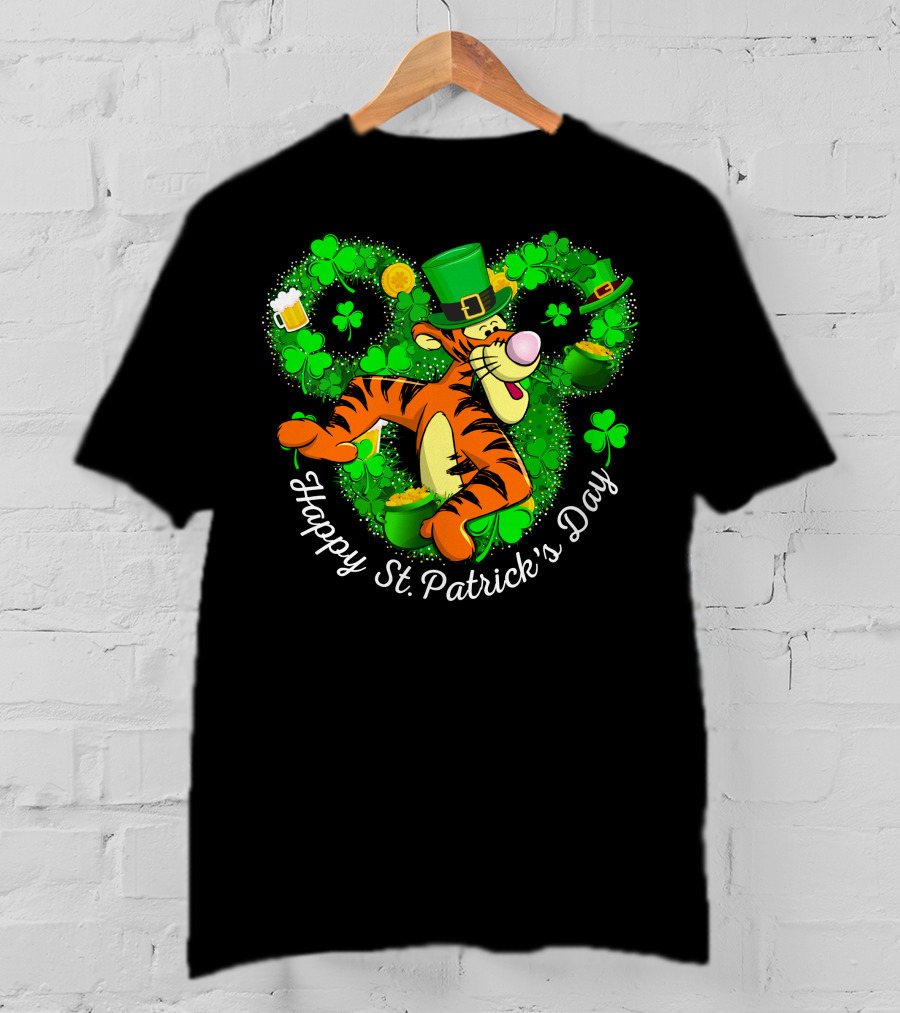 Tigger Happy St. Patrick's Day Shamrock Hat Coin Basket T-Shirt