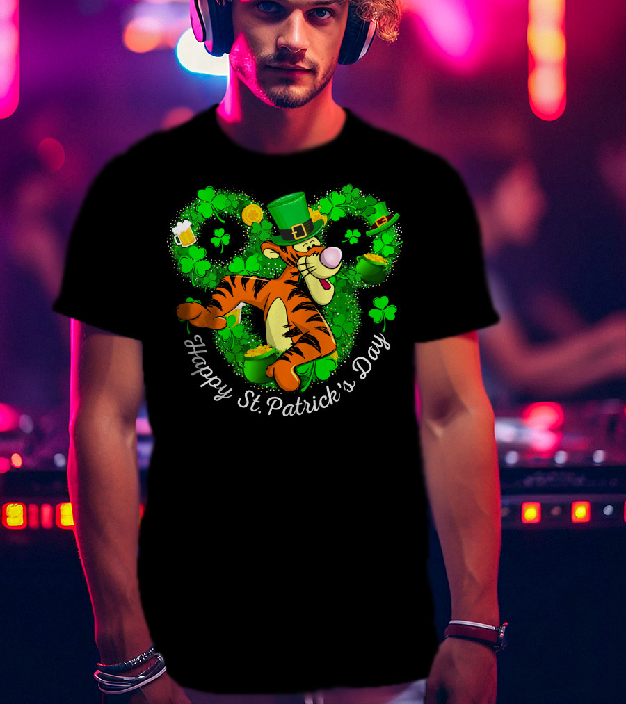 Tigger Happy St. Patrick's Day Shamrock Hat Coin Basket T-Shirt