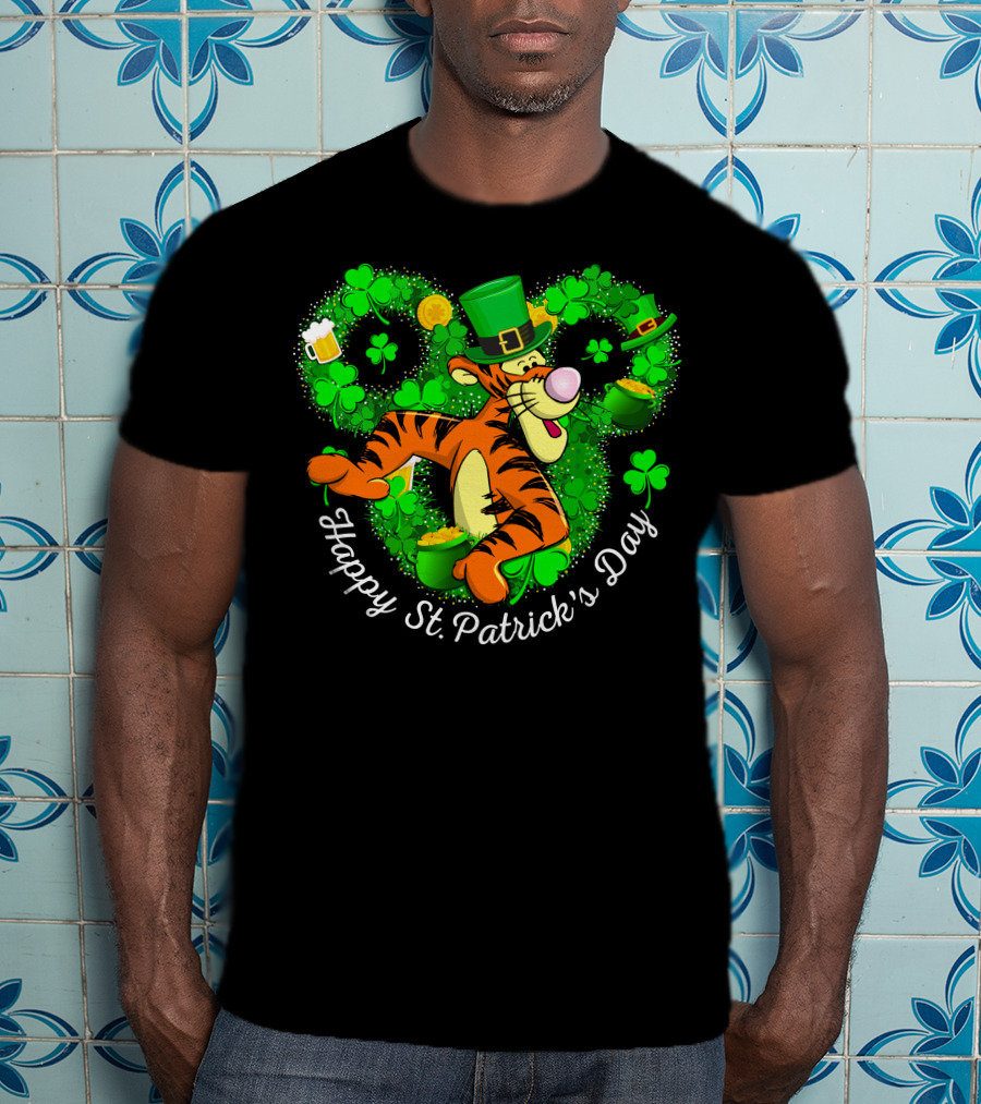 Tigger Happy St. Patrick's Day Shamrock Hat Coin Basket T-Shirt