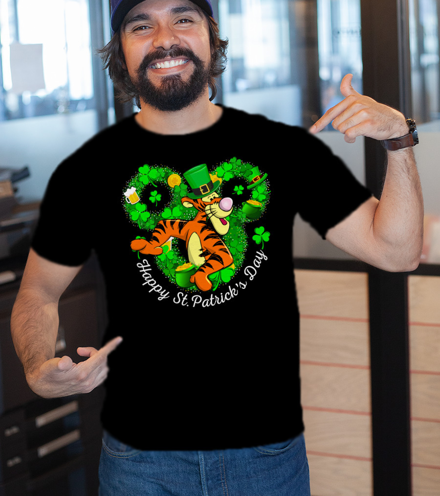 Tigger Happy St. Patrick's Day Shamrock Hat Coin Basket T-Shirt