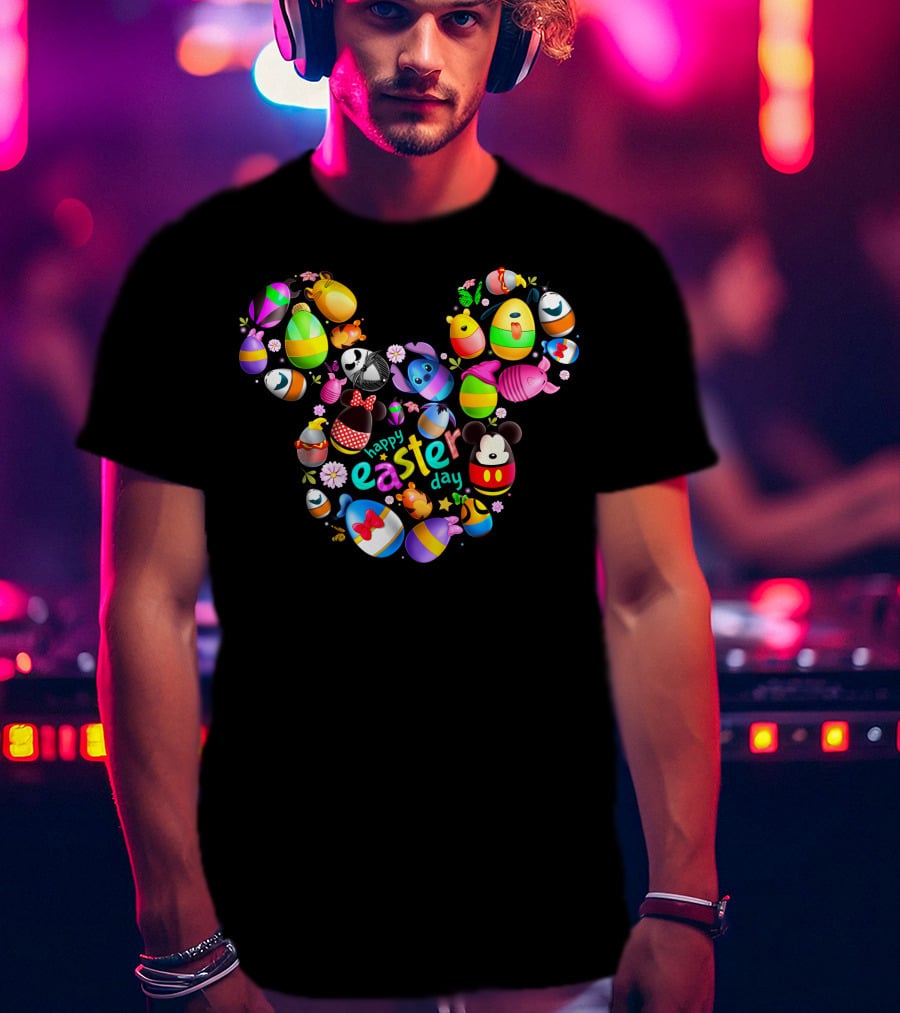 Disney Characters Easter Day Celebration In Iconic Mickey Ears Shape T-Shirt