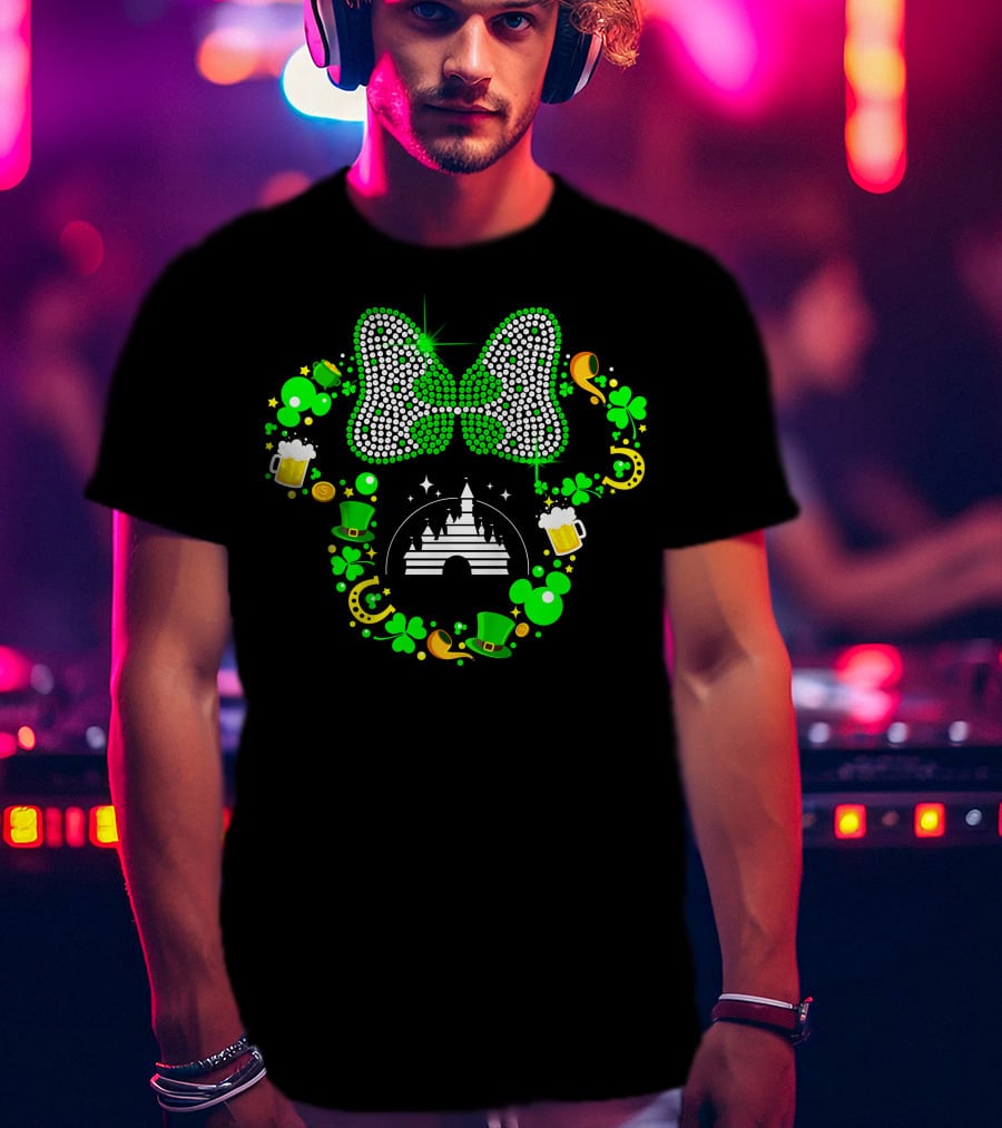 Minnie Mouse St. Patrick's Day Castle Shamrocks Beer Hats Horseshoes Bow T-Shirt