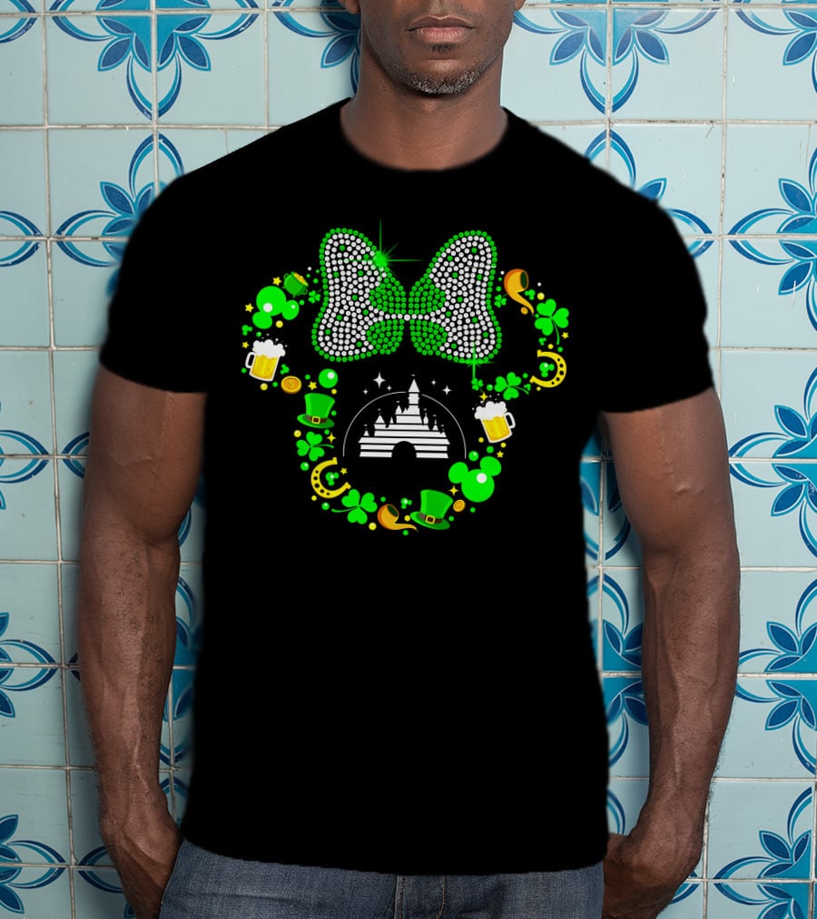 Minnie Mouse St. Patrick's Day Castle Shamrocks Beer Hats Horseshoes Bow T-Shirt