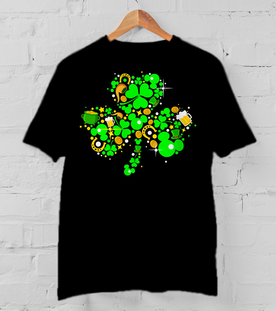 Shamrock St. Patrick's Day Mickey Mouse Beer Mug Horseshoe Pot Of Gold T-Shirt