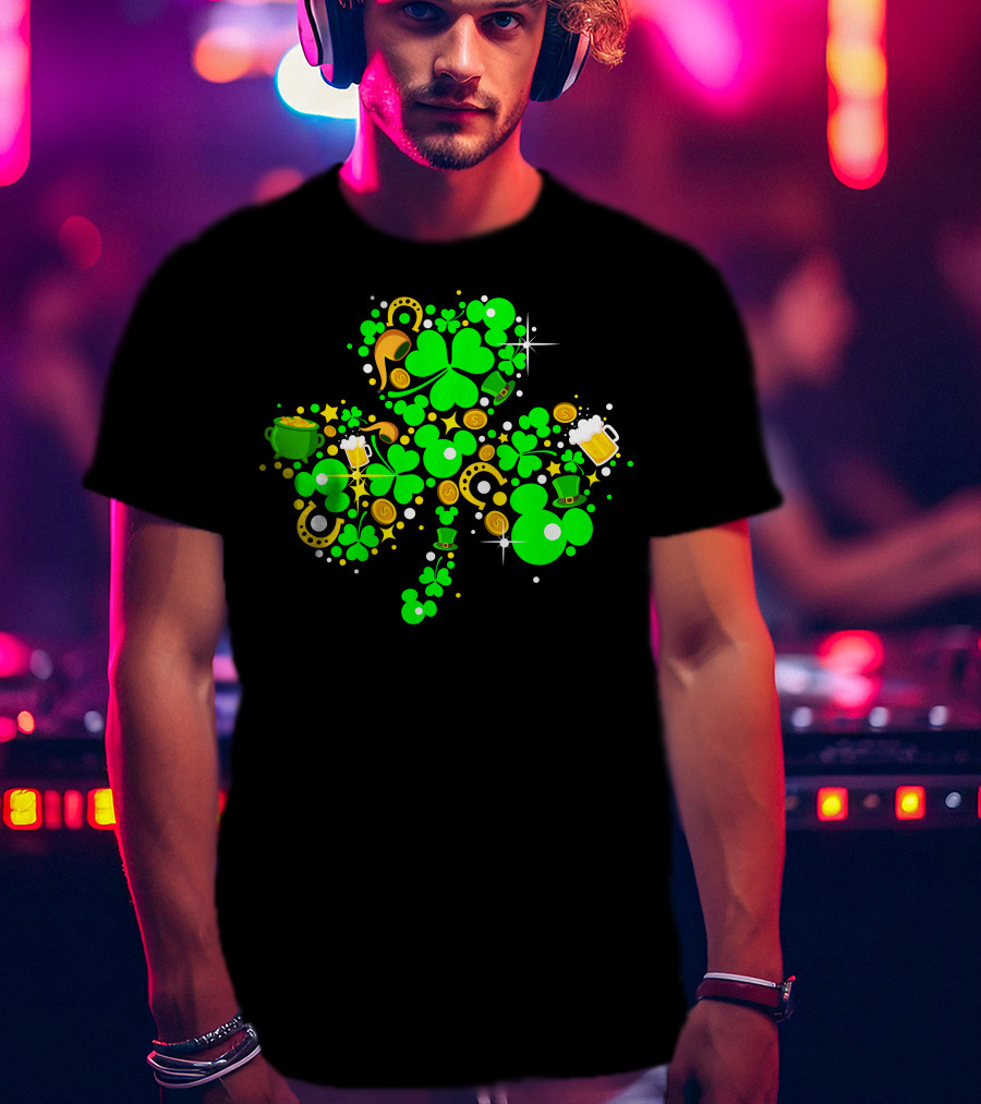 Shamrock St. Patrick's Day Mickey Mouse Beer Mug Horseshoe Pot Of Gold T-Shirt