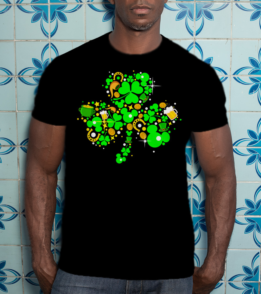 Shamrock St. Patrick's Day Mickey Mouse Beer Mug Horseshoe Pot Of Gold T-Shirt