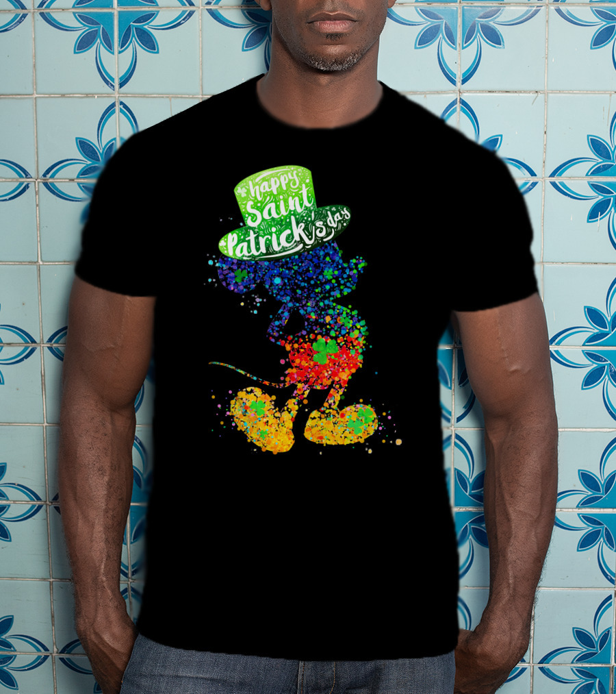 Happy Saint Patrick's Day Mickey Mouse Colorful Splatter Art T-Shirt