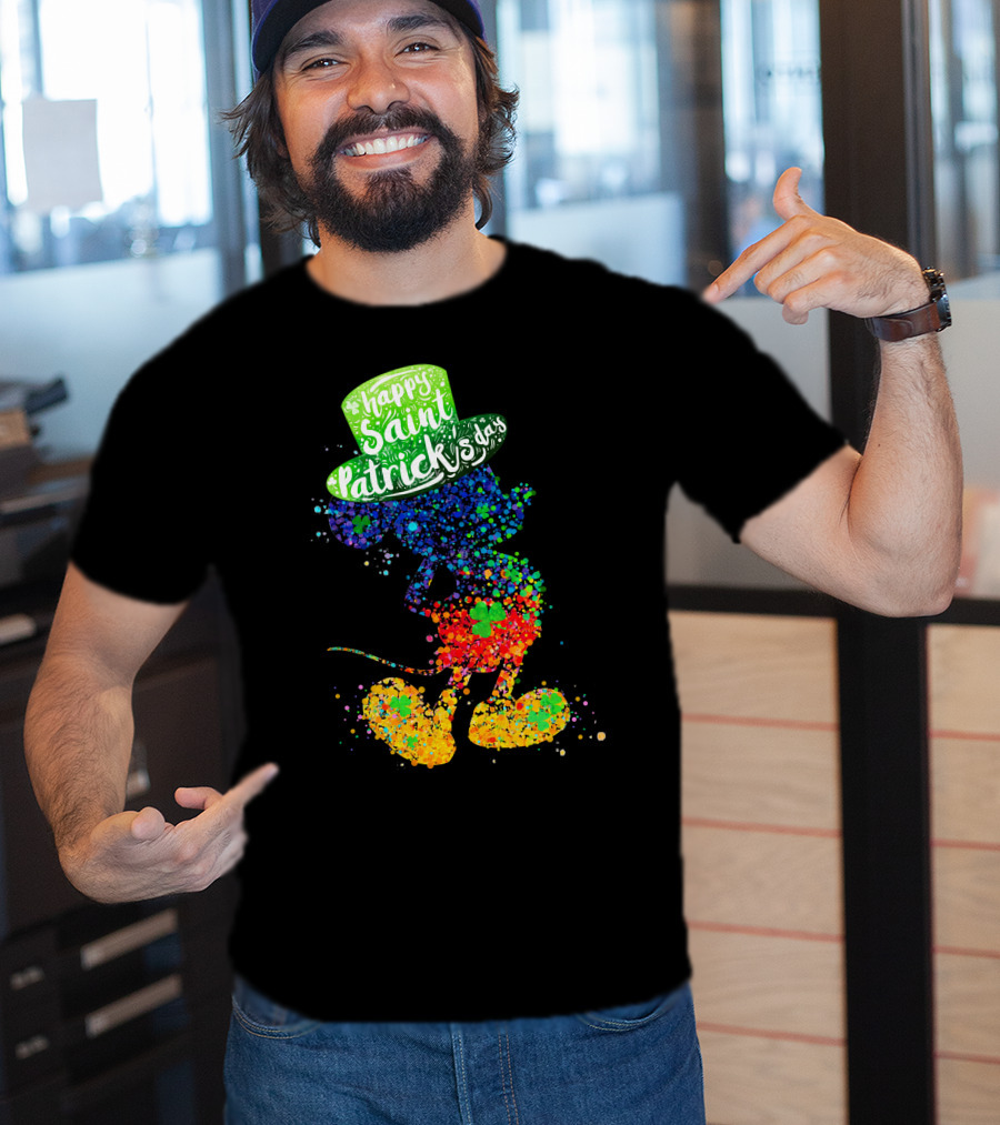 Happy Saint Patrick's Day Mickey Mouse Colorful Splatter Art T-Shirt