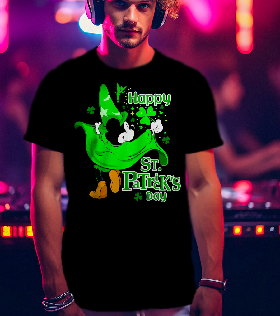Happy St. Patrick's Day Mickey Fantasia Sparkling Clover And Shamrocks T-Shirt