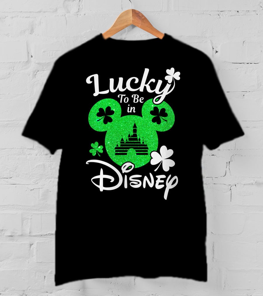 Lucky To Be In Disney Green Glitter Castle Shamrocks T-Shirt