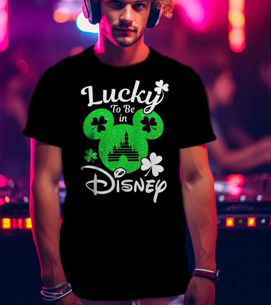Lucky To Be In Disney Green Glitter Castle Shamrocks T-Shirt