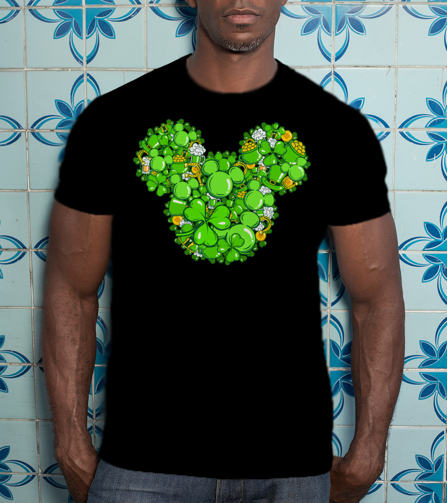 St. Patrick's Day Mickey Head With Shamrocks And Irish Icons T-Shirt