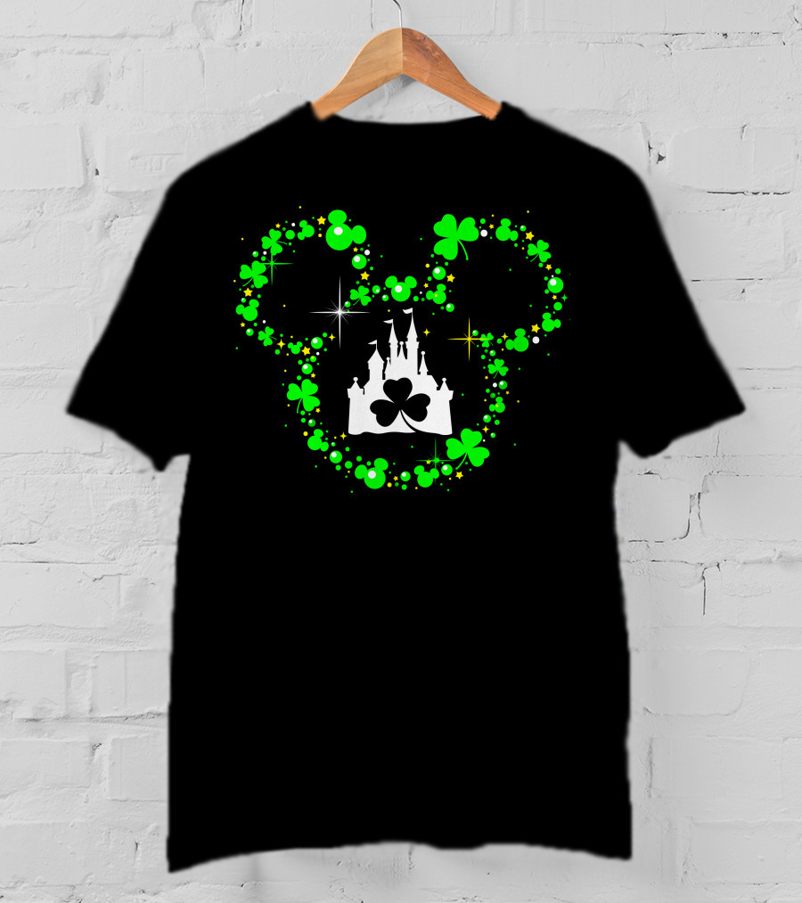 Mickey Patrick's Day St. Patrick's Castle Clover Magic Head T-Shirt