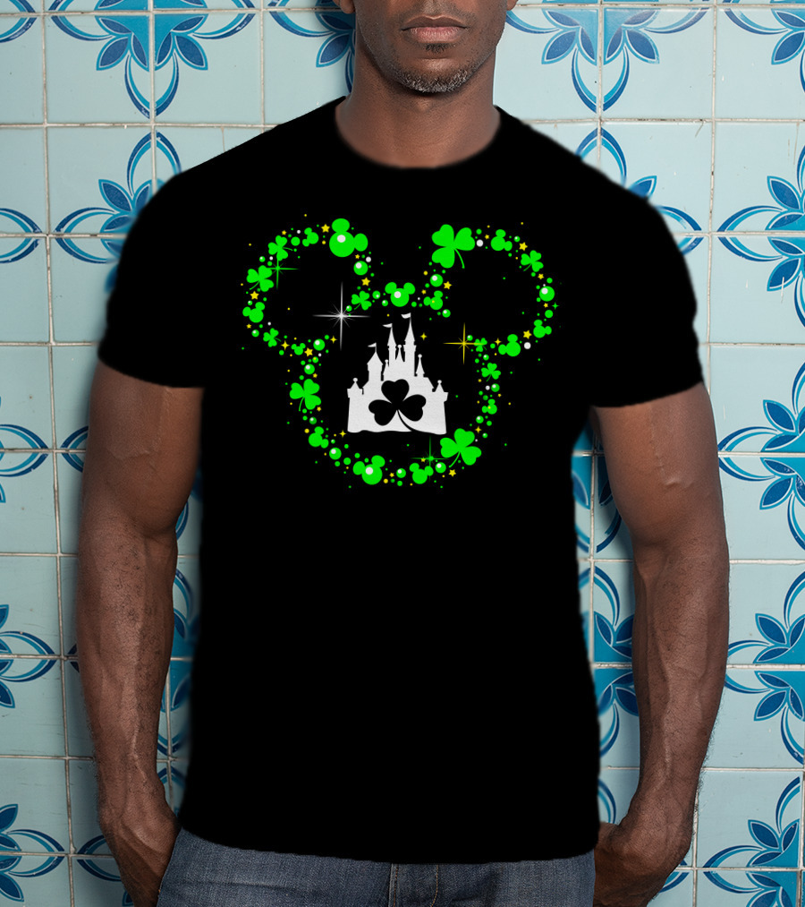 Mickey Patrick's Day St. Patrick's Castle Clover Magic Head T-Shirt