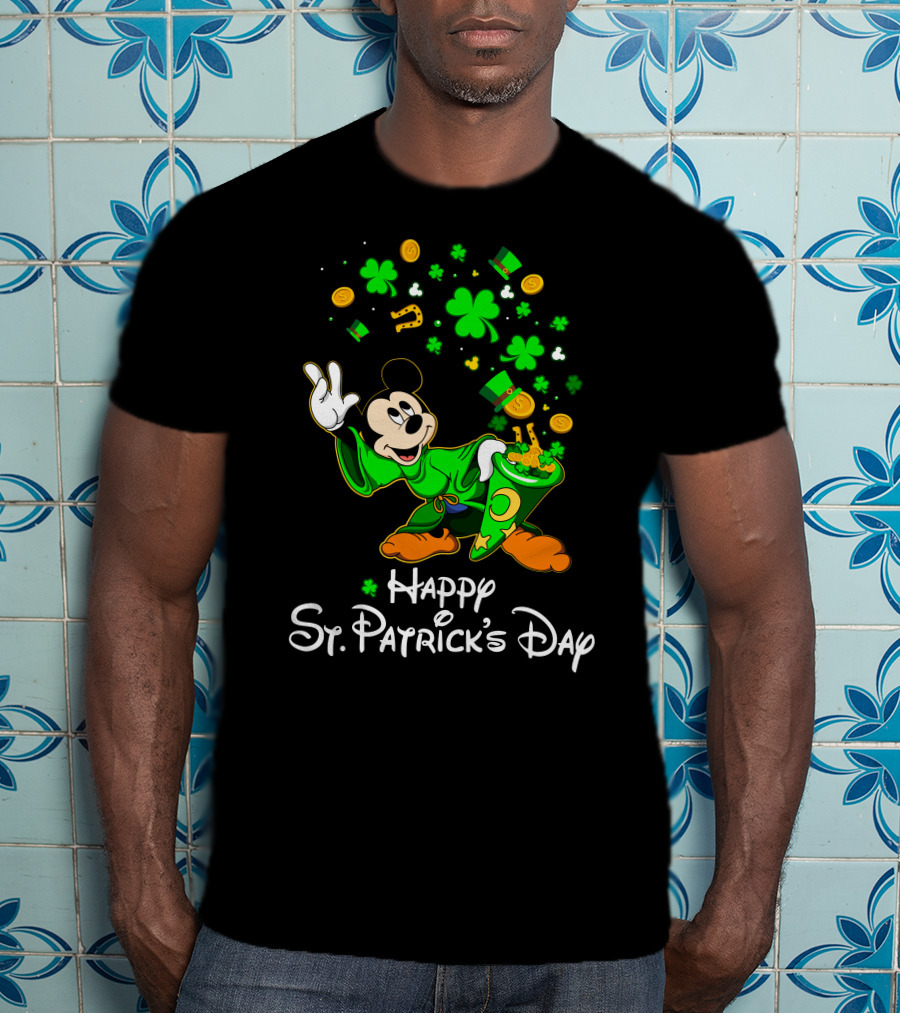 Happy St. Patrick's Day Mickey Mouse Shamrocks Gold Coins Magic T-Shirt