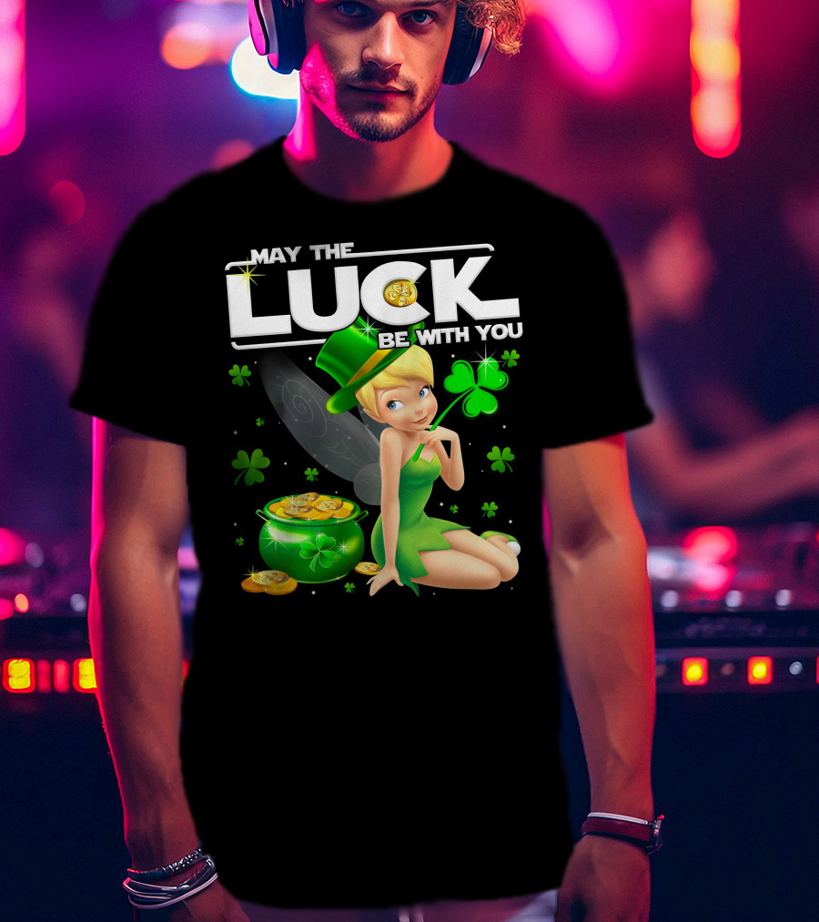 Tinkerbell May The Luck Be With You Shamrock And Pot Of Gold T-Shirt