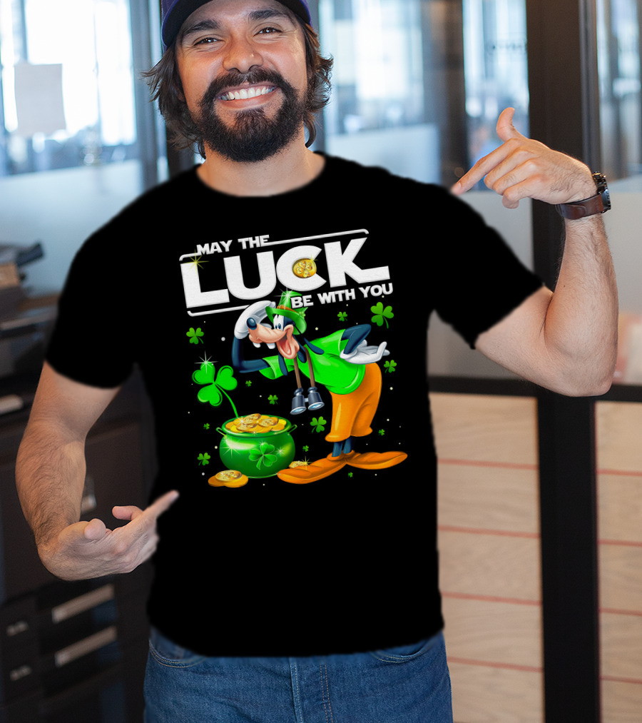 Goofy May The Luck Be With You Shamrock And Gold Coins T-Shirt