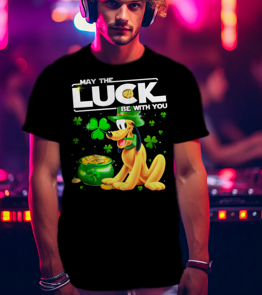 May The Luck Be With You Pluto Shamrock Coins Green Hat T-Shirt