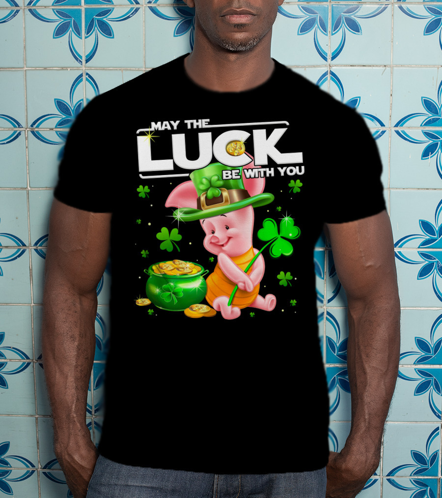 May The Luck Be With You Piglet Clover And Gold Coins T-Shirt