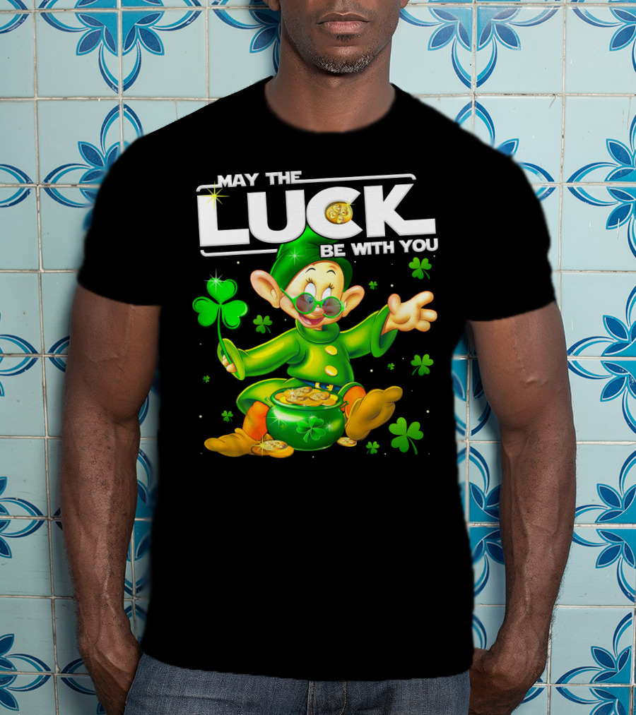 Dopey May The Luck Be With You Leprechaun Green Outfit Coins Shamrocks T-Shirt